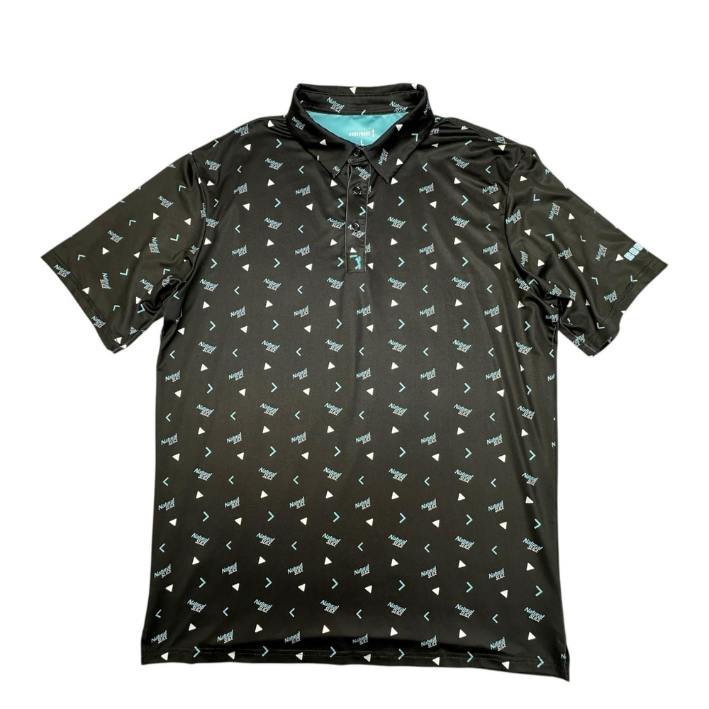 BogeyBros Polo Shirt Mens Large Black Natural Slice Golf Print Stretch Top